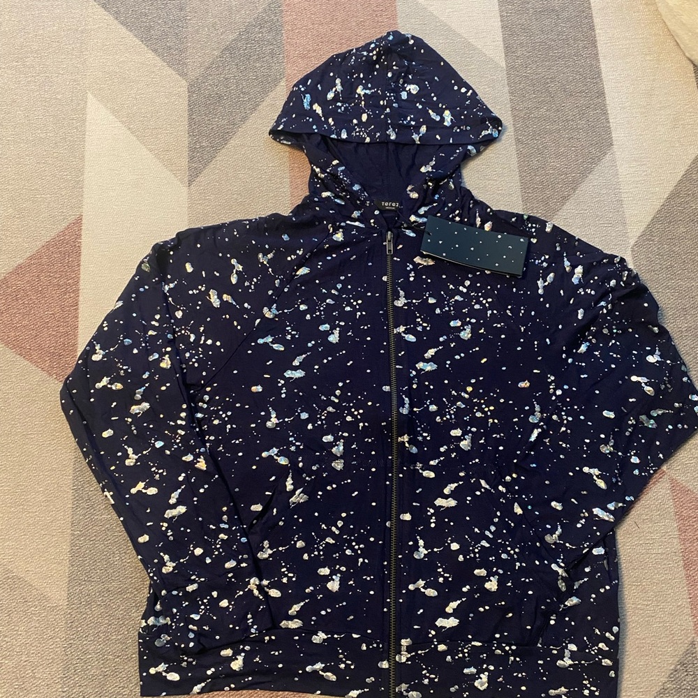 Terez Hoodie, Blue with foil, zip with pockets